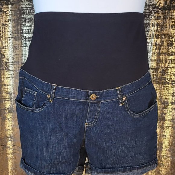 Oh! Mamma Pants - OH! Mama Maternity Denim Shorts With Belly Band Medium Wash Size Large